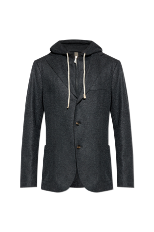 Siyah Kapüşonlu Yün Karışımlı Ceket