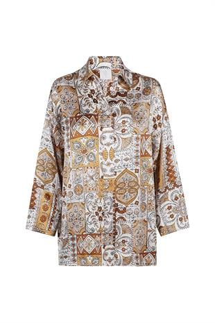Uzun Kollu Desenli İpek Gömlek