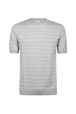 Yuvarlak Yaka Çizgili Pamuk T-Shirt