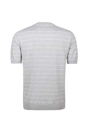 Yuvarlak Yaka Çizgili Pamuk T-Shirt