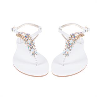 Taş İşlemeli Beyaz Rengi Terlik