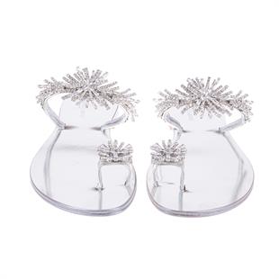 Taş İşlemeli Gümüş Rengi Terlik