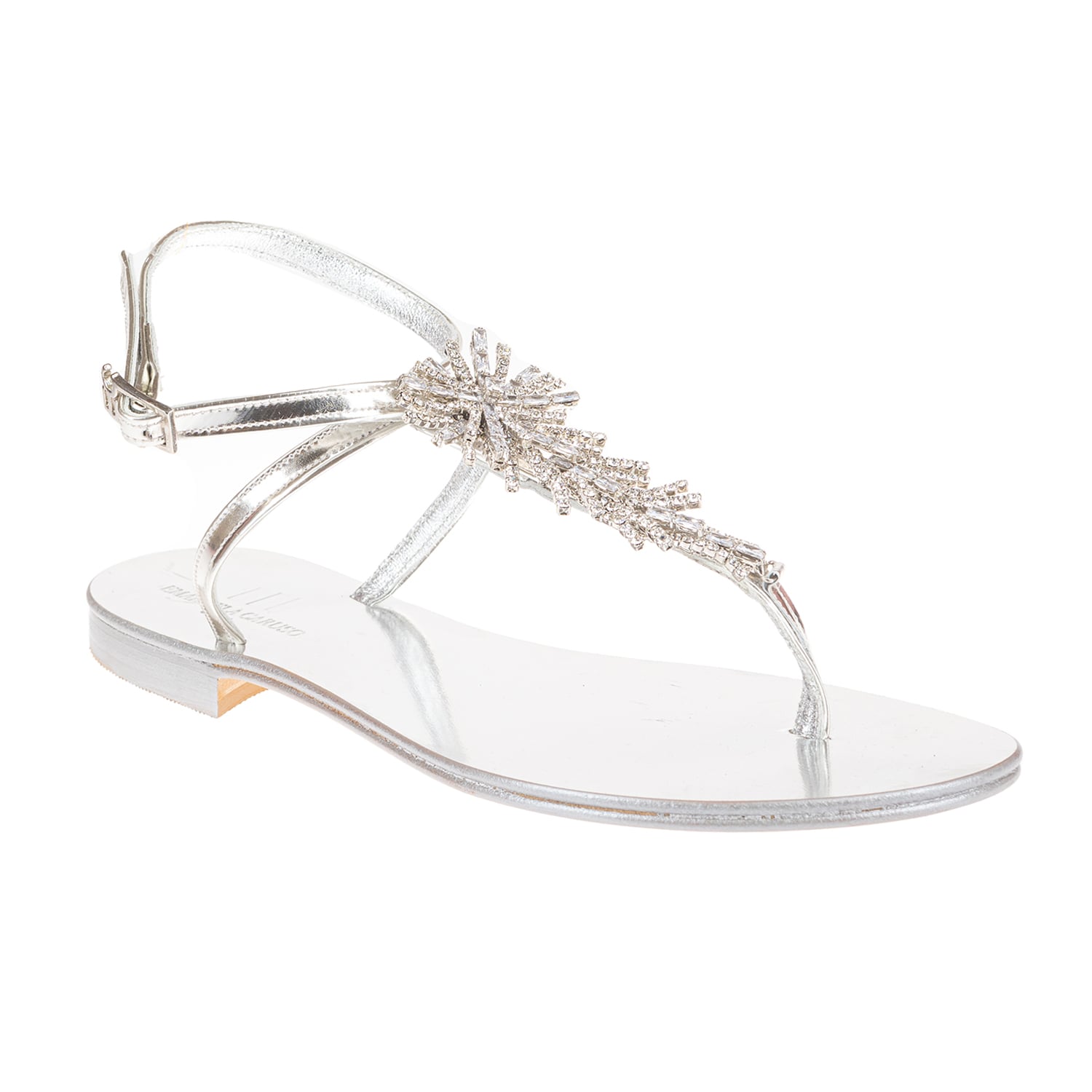 Taş İşlemeli Gümüş Rengi Sandalet