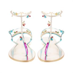 Taşlı Parlak Bantlı Bilekten Bağlamalı Sandalet