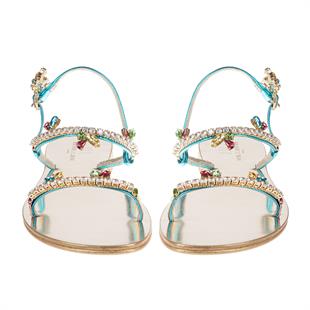 Taşlı Parlak Çift Bantlı Sandalet