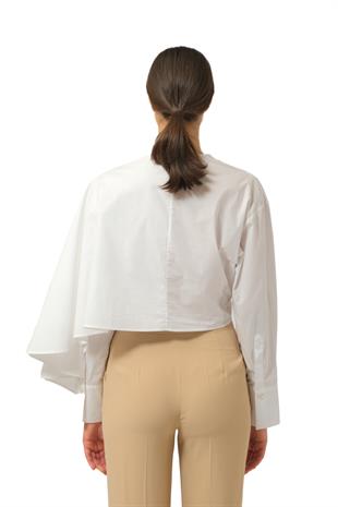 Kol Detaylı Poplin Beyaz Gömlek