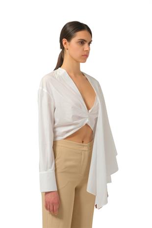 Kol Detaylı Poplin Beyaz Gömlek