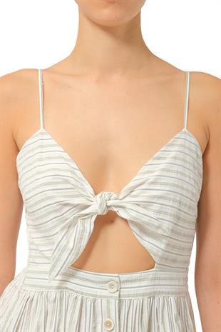 Önden Bağlamalı Çizgili Uzun Elbise