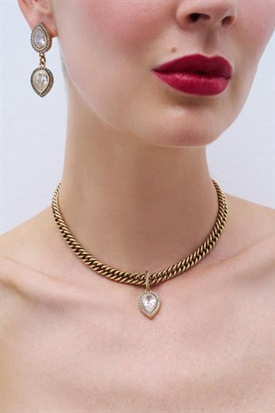Bold Drop Zirkon Damla Charm Altın Kaplama Zincir Kolye