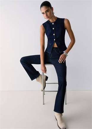 Lacivert Flare Jean Pantolon