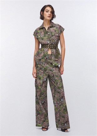 Floral Desenli Denim Yelek