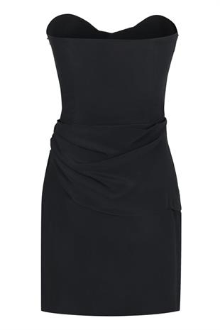 Siyah Mini Straplez Elbise