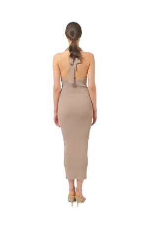 Halter Yaka Boyundan Bağlamalı Triko Elbise