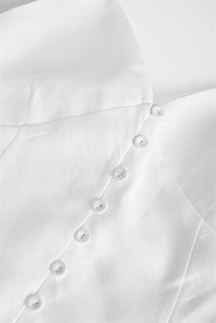 Beyaz Keten Halter Yaka Elbise