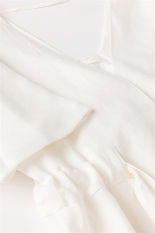 Beyaz Keten Mini Elbise