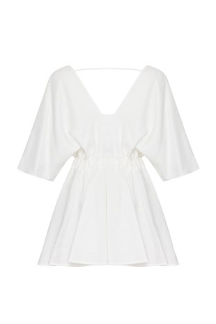 Beyaz Keten Mini Elbise