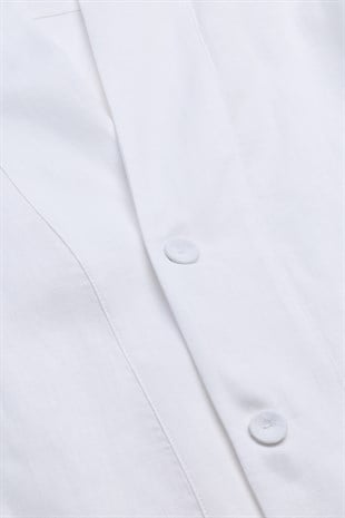 Beyaz Keten Uzun Kollu Gömlek