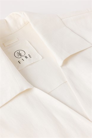 Beyaz Organik Keten Uzun Elbise