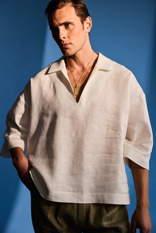 Ekru Keten Gömlek