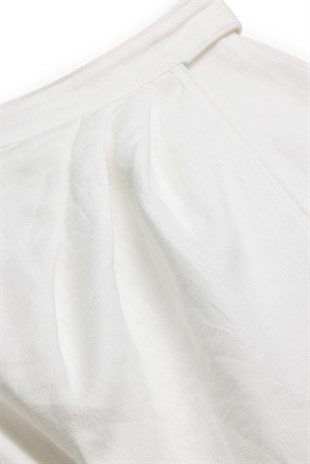 Ekru Keten Midi Etek