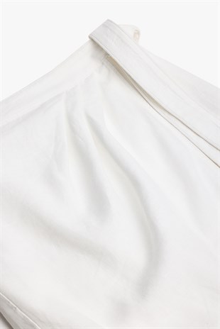 Ekru Keten Midi Etek