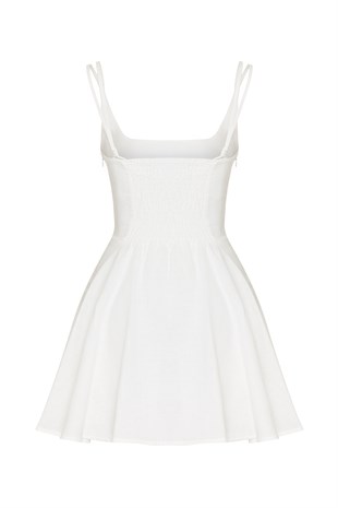 Ekru Organik Keten Mini Elbise