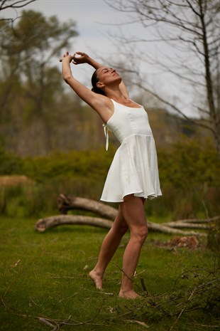 Ekru Organik Keten Mini Elbise