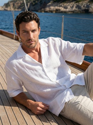 Ekru Organik Keten Gömlek