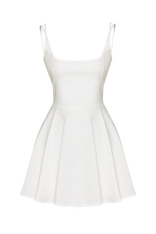 Ekru Organik Keten Mini Elbise