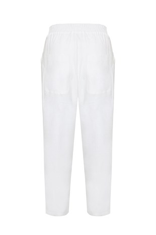 Ekru Rahat Kesim Keten Pantolon