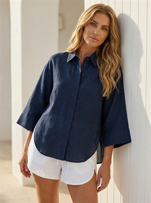 Lacivert Keten Gömlek