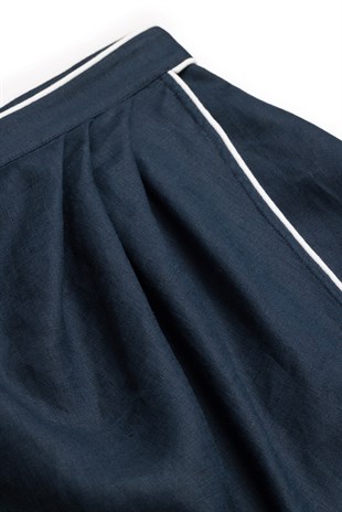 Lacivert Keten Midi Etek