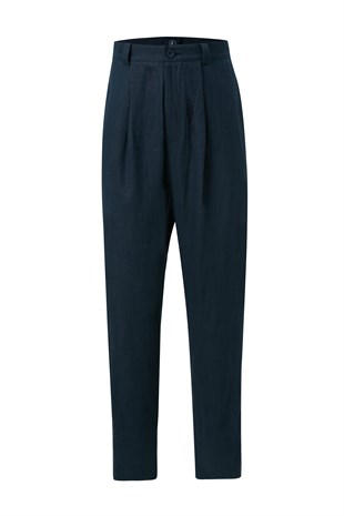 Lacivert Organik Keten Pantolon