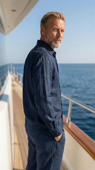 Lacivert Organik Keten Gömlek