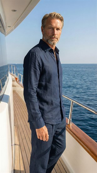 Lacivert Organik Keten Gömlek