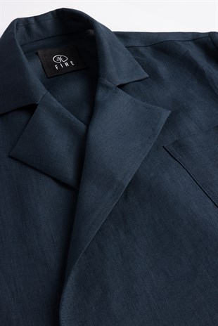 Lacivert Organik Keten Gömlek