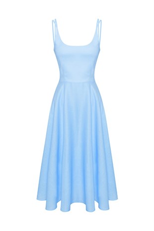 Mavi Keten Midi Elbise