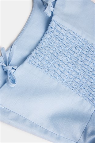 Mavi Keten Midi Elbise