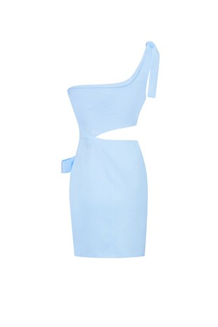 Mavi Keten Mini Elbise