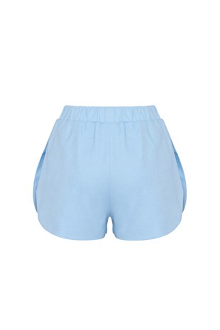 Mavi Organik Keten Şort