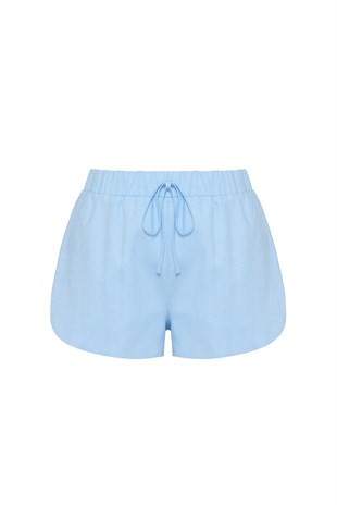 Mavi Organik Keten Şort