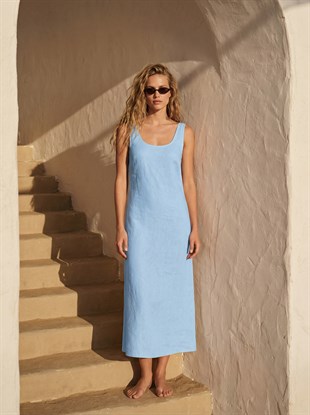 Mavi Organik Keten Elbise