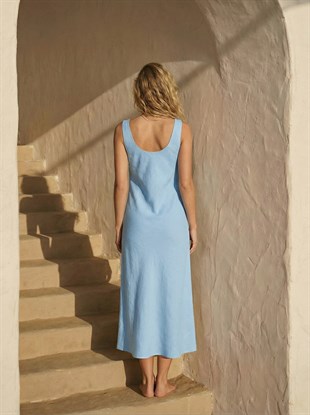 Mavi Organik Keten Elbise