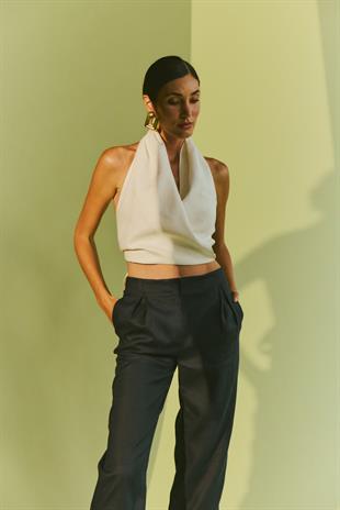 Organik Keten Lacivert Pantolon