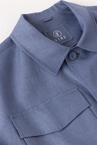 Organik Keten Mavi Ceket