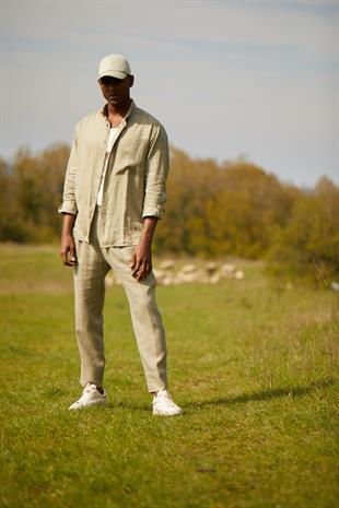 Organik Keten Yeşil Gömlek