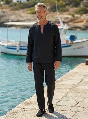 Siyah Organik Keten Pantolon