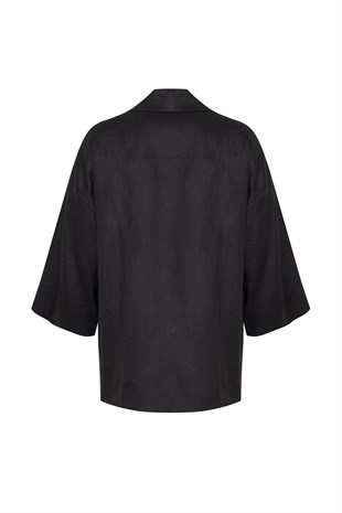 Siyah Organik Keten Kimono