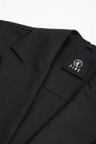 Siyah Organik Keten Kimono
