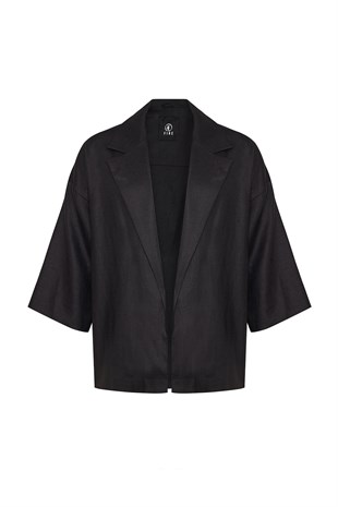 Siyah Organik Keten Kimono